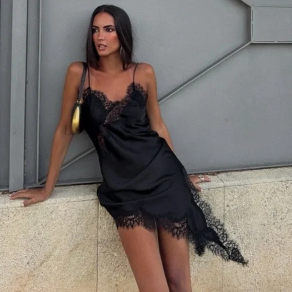 Zara NWT asymmetric lace dress black 5919/200 - Picture 3 of 16